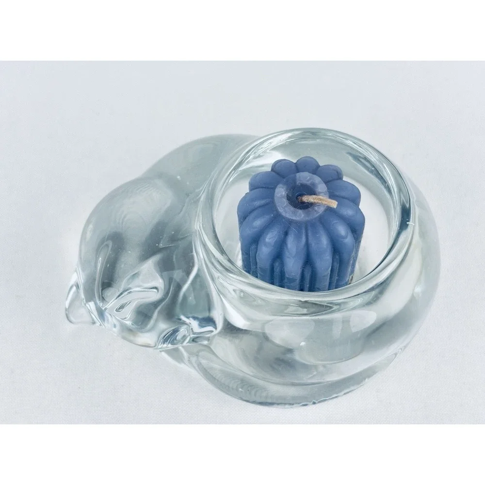 VTG Indiana Glass Heavy Sleeping Kitty Cat Candle Tea Light Holder Paperweight